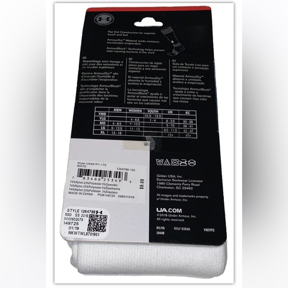 UA Under Armour Team OTC Soccer Socks 1 Pair Youth 1-4 W4-6.5 White w Black Logo - Picture 3 of 10